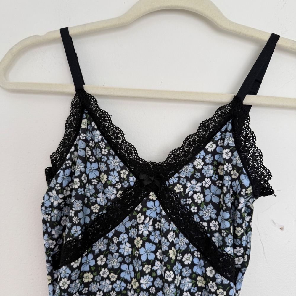 Divided Y2K Babydoll Slip Dress XS Floral Black‎ Lace Trim Coquette Girl Strappy